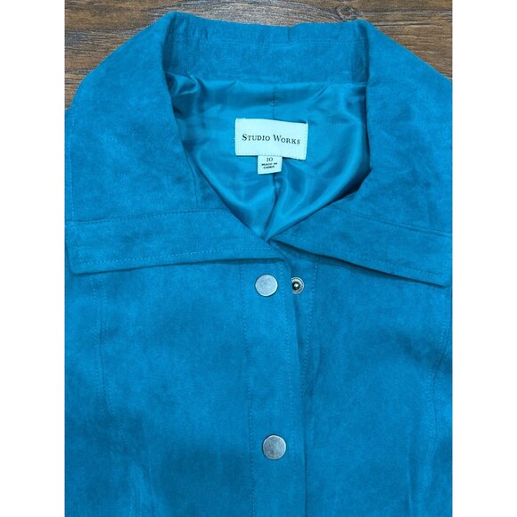 NEW Studio Works Button Up Blazer Jacket Womens 10 Blue Pockets Lined Collared - Picture 8 of 11